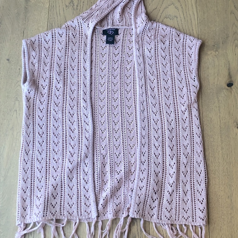Kids Sleeveless Open Knit Hooded Sweater